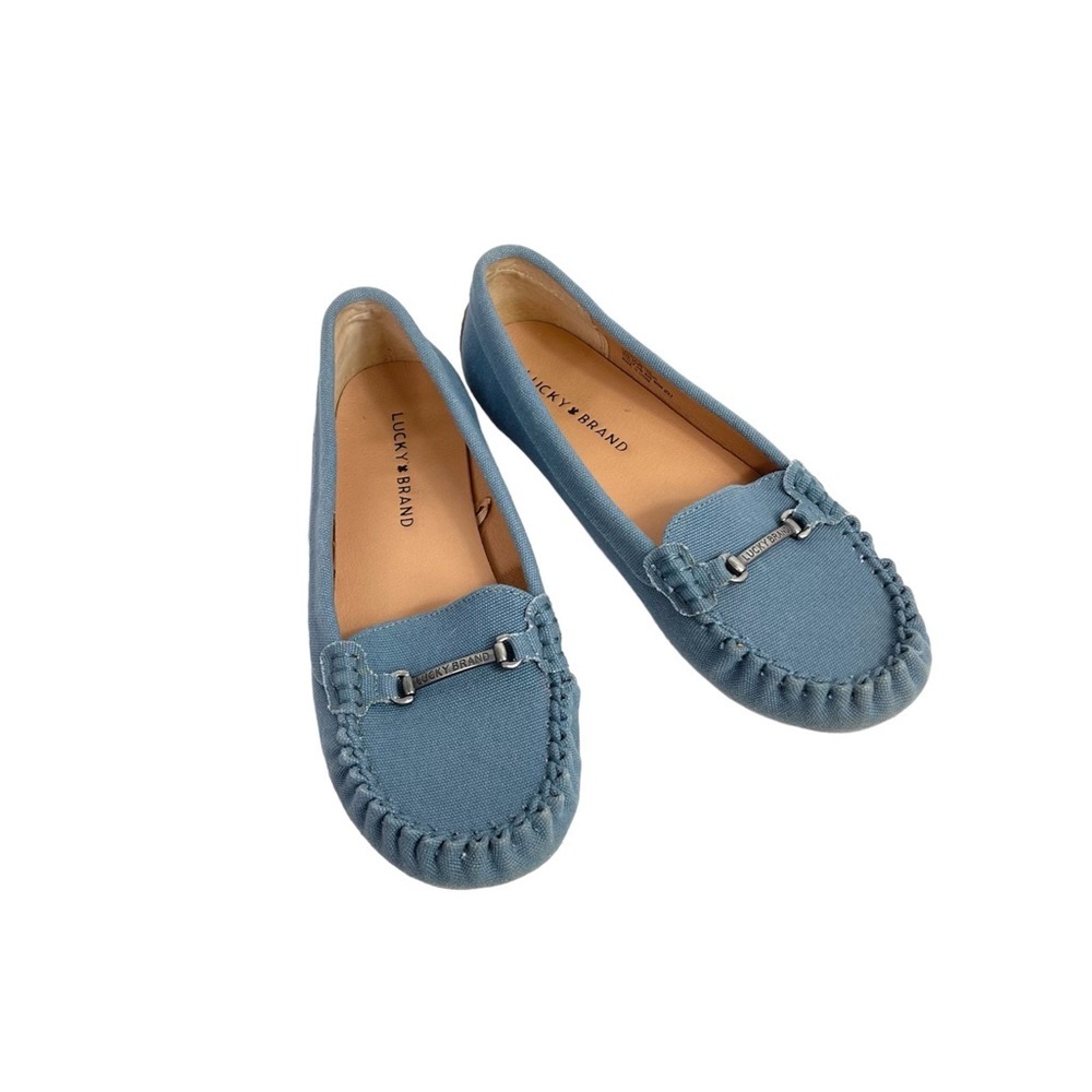 Lucky Brand Abeeku Blue Canvas Moccasin Driving Loafers w/ Metal Accent Size 7
